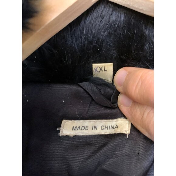 VTG Mens Black Rabbit Fur Coat XXL Long Shawl Collar Lined RII10583 - Picture 4 of 8
